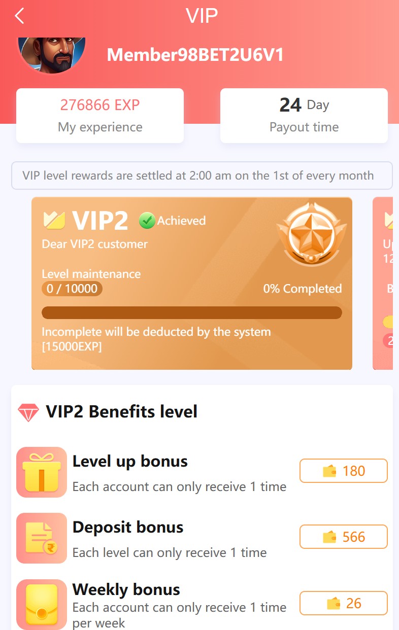 66 Lottery VIP Level Up Bonus
